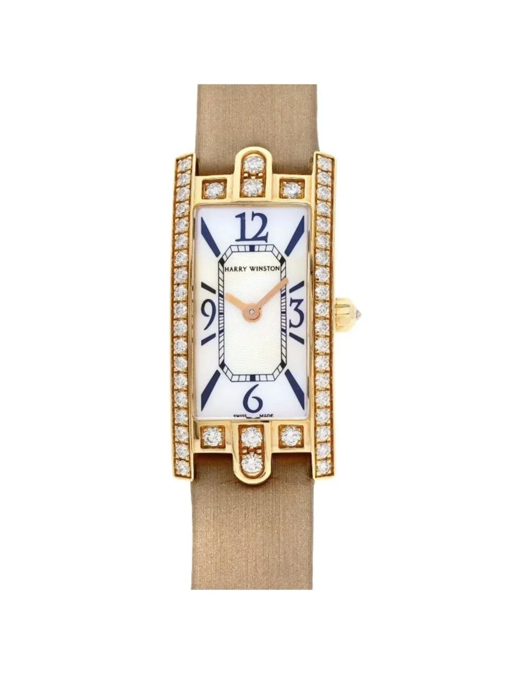 Harry Winston 332 Lqr Avenue C Mini Diamond Bezel Watch 18k Pink Gold Satin